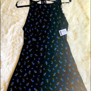 Black floral open back mini dress